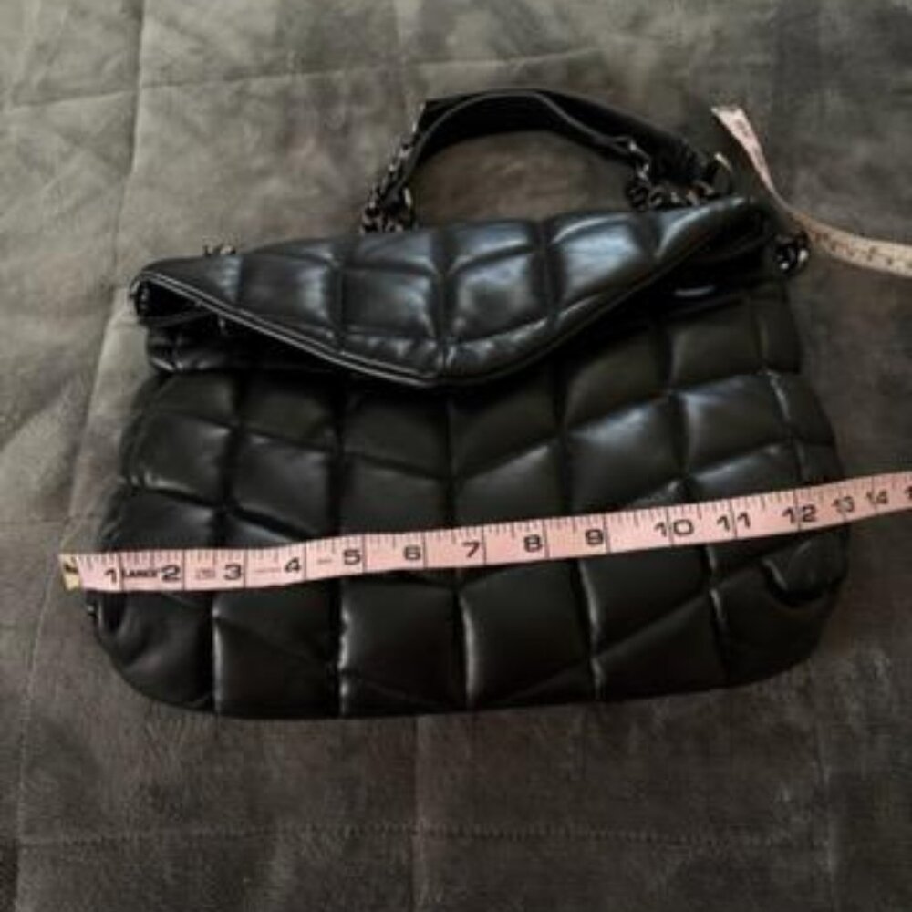 Sondra Roberts Squared Quilted Black Chain Shoulder Bag.